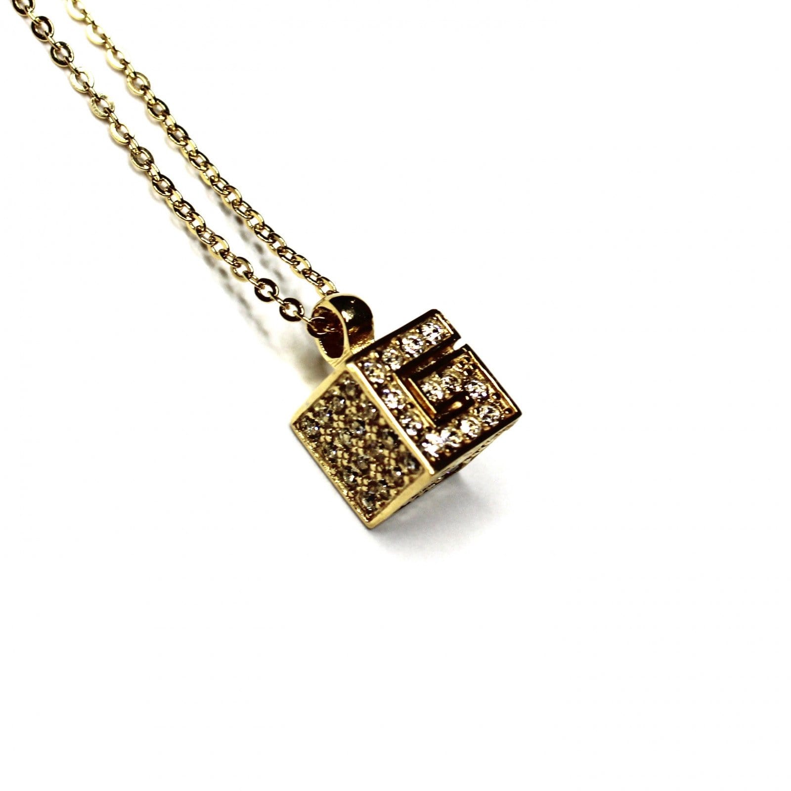 Gold Givenchy G Cube Normal Link Necklace with Crystal Accents