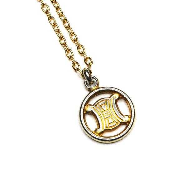 CELINE Logo Circle Pendant Gold Plated Chain Necklace 22cm