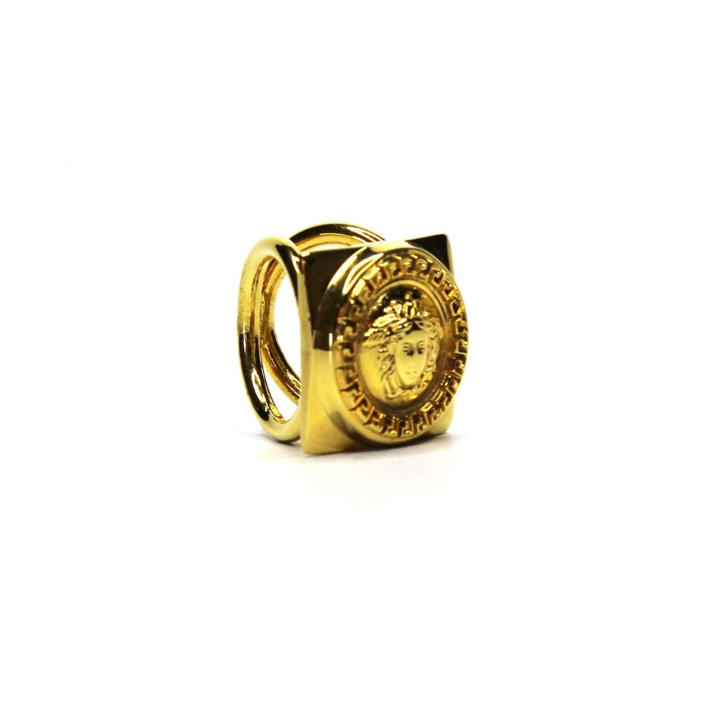 Gianni Versace Square Gold-Tone Medusa Head Adjustable Ring Made in Italy